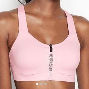 Victoria Secret Sports Bra w/wire support 36C front hook and front Zipper Pink